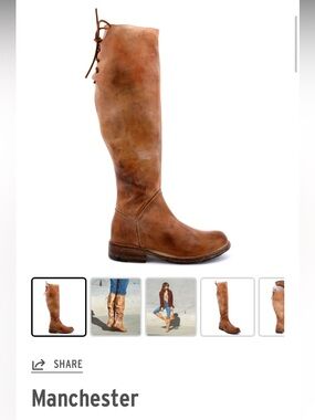 Bed Stu Manchester Tall Lace-Back Leather Boots in Cognac Brown